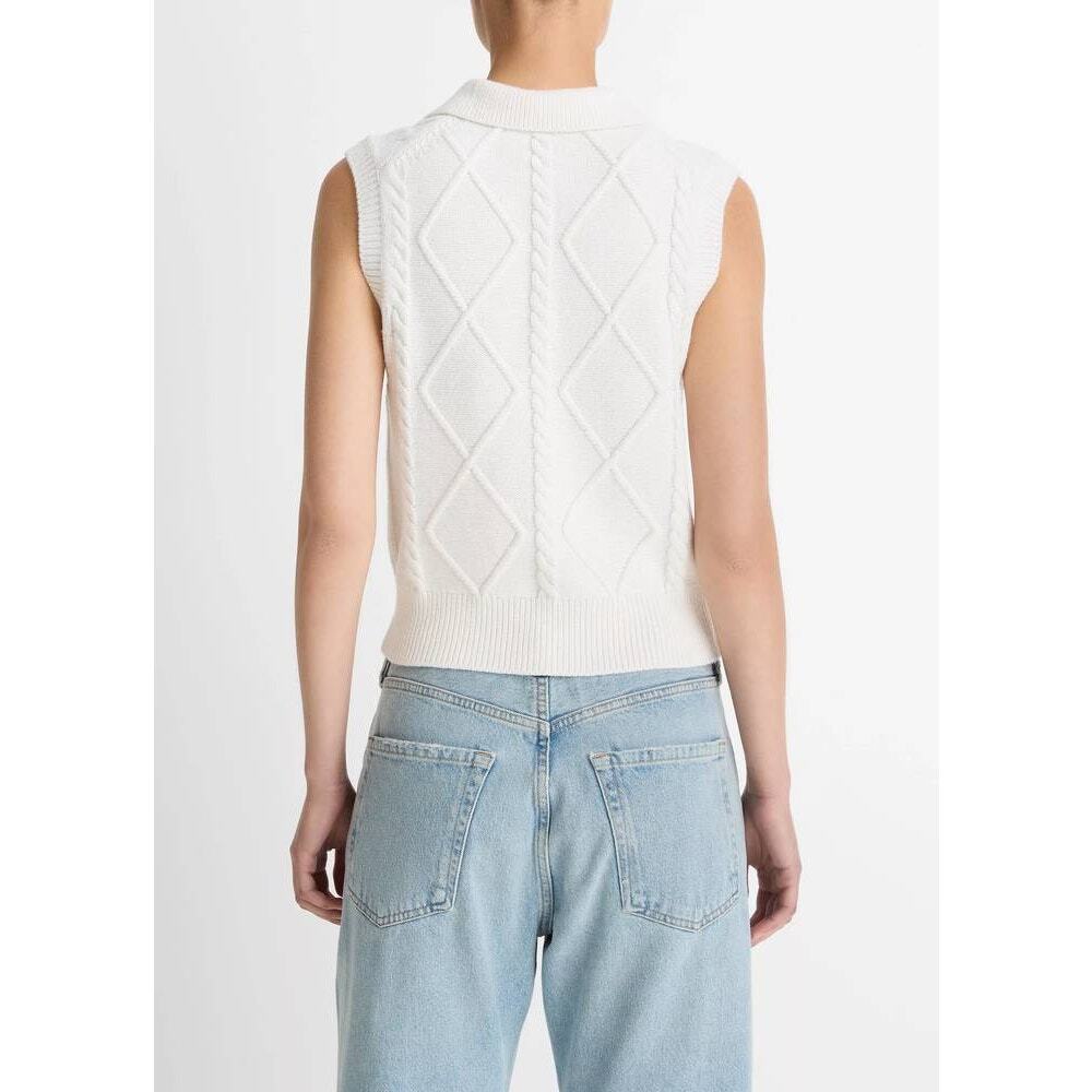 Vince Cable-Knit Wool Cotton Blend Collared Sweater Vest Off White S NWT Classic - Picture 3 of 4